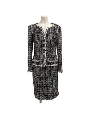 Chanel Skirt Suit Black White Tweed Wool
